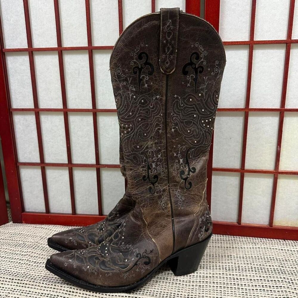 Sterling River Brown Embroidered Embellished Cowboy Boots